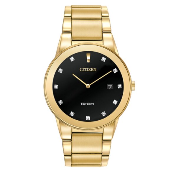 CITIZEN AU1062-56G AXIOM BLACK DIAMOND DIAL GOLD STAINLESS BRACELET MENS WATCH